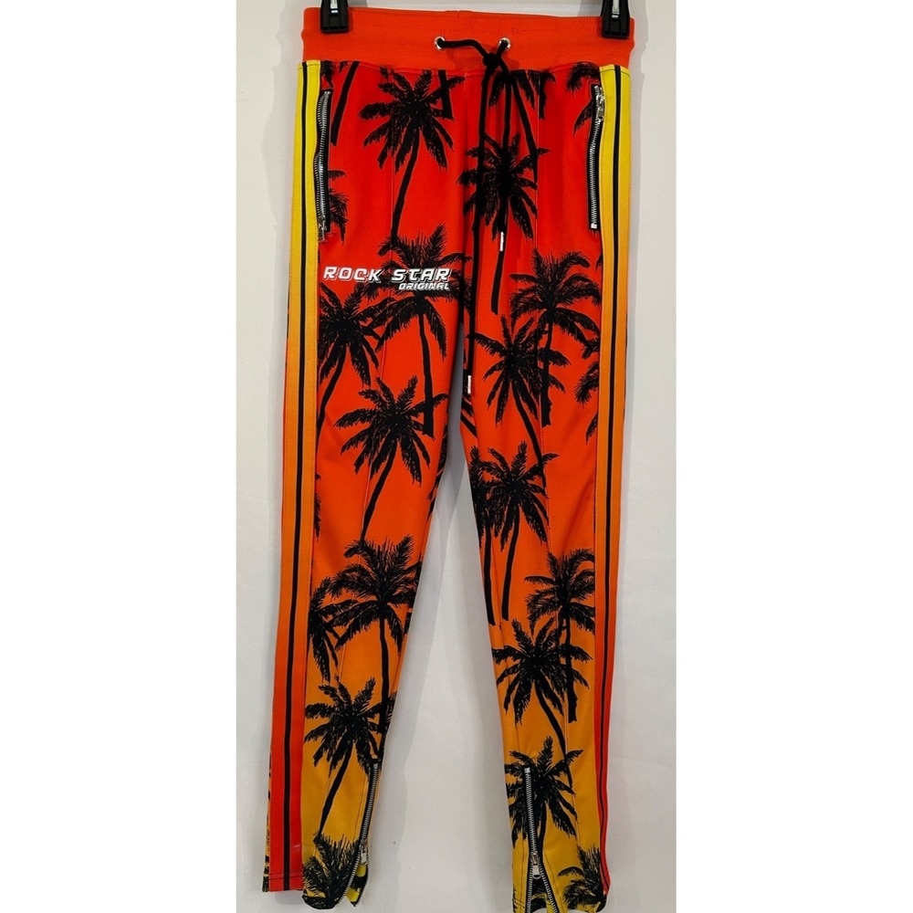 Rockstar Original Mens Sweatpants Size S Orang Palm Tree Image  Drawstring Poly